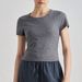 Women's Clothing High End Slim Yoga Tops Ribbed Round Neck Love Fitness Short Sleeved Pleated Outdoor Sports T Shirts For Women_voghion.com