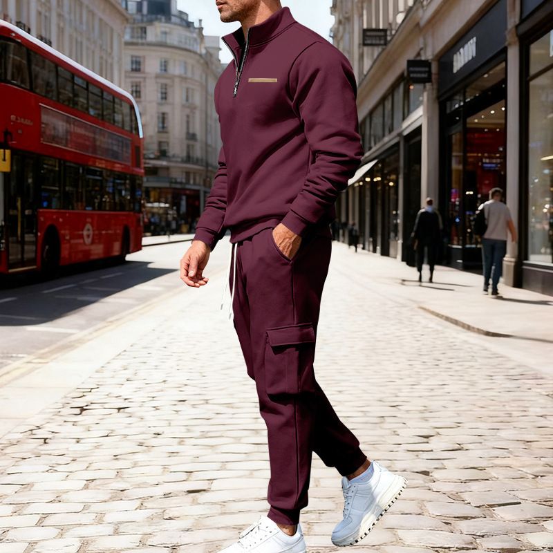 Schwerer Fleece-Pullover mit Stehkragen und halbem Reißverschluss für Herren, Kapuzenpullover und Hose – lässiges Arbeitskleidungs-Jogging-Outfit (erhältlich in S–XXXL, mehrere Farben)_voghion.com