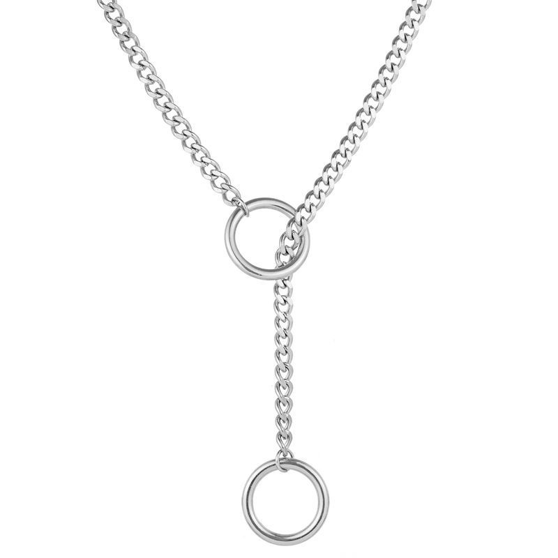 Collana con catena cubana punk fatta a mano con anello largo a forma di Y_voghion.com