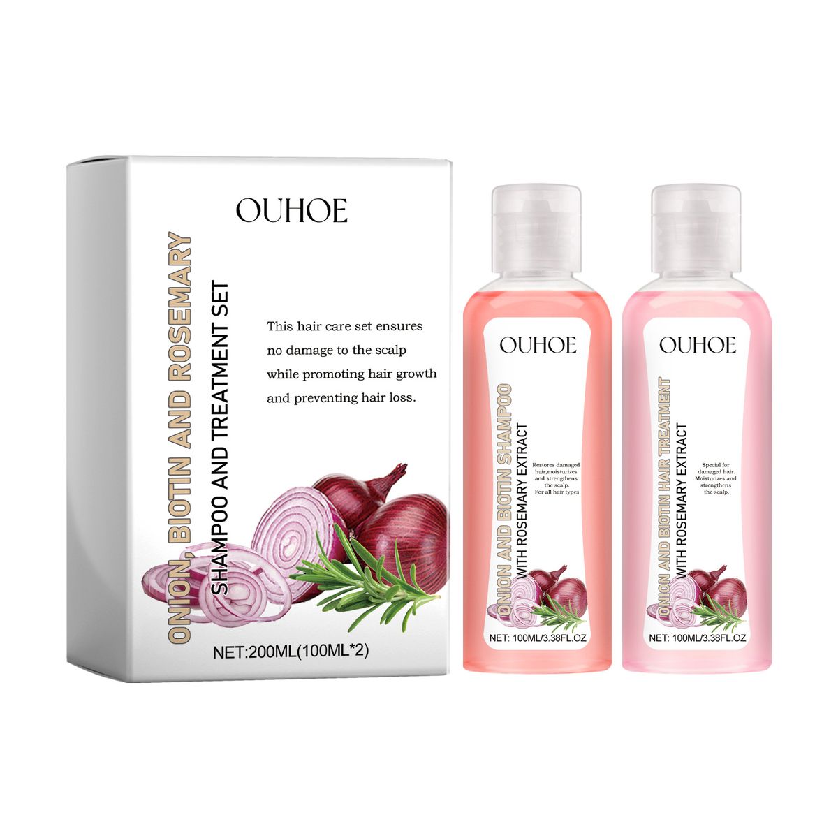 Set di shampoo Ouhoe Onion Biotin Rosmarino, nutre le radici, lucida il cuoio capelluto, cura e pulizia dei capelli._voghion.com