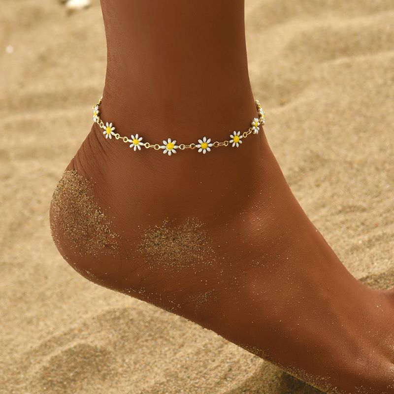 European And American Cross Border Creative Fashion Simple Oil Drop Alloy Flower Anklet Holiday Versatile Design Metal Chain Foot Ornaments_voghion.com