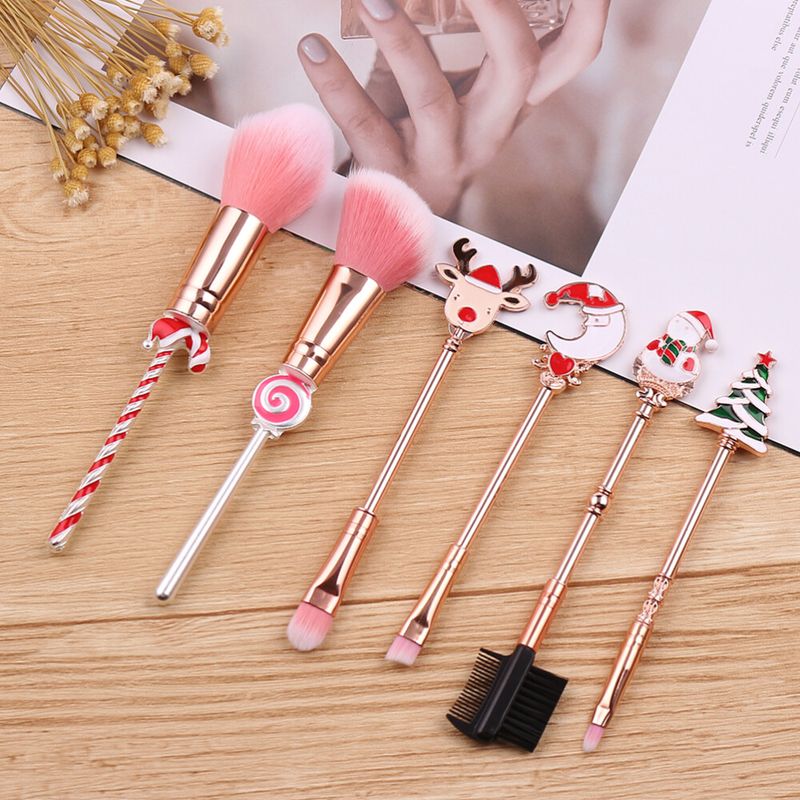 Ensemble de 7 pinceaux de Noël pour le visage, ensemble de pinceaux pour les yeux, pinceau à fond de teint_voghion.com