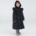 Girls' High End Long Knee Length Down Cotton Jacket With Three Protections_voghion.com