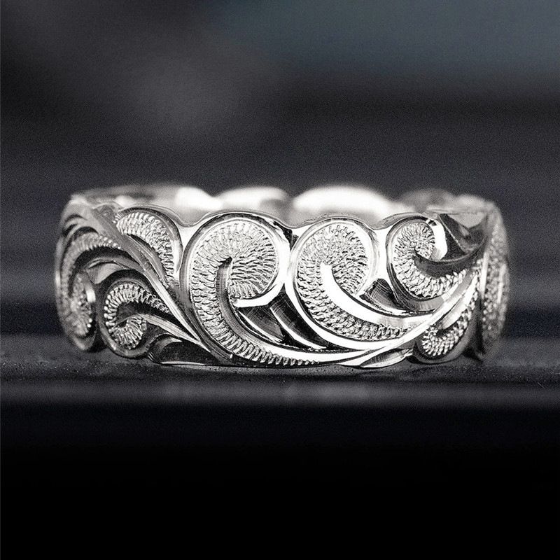 Anello singolo da uomo con motivo floreale alla moda di Cao Shi, con una personalità cool, texture di nicchia, schiuma, anello per indice_voghion.com