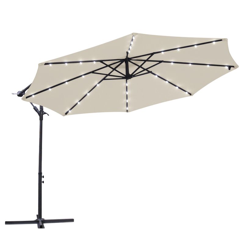 3m LED Garden Hanging Parasol Cantilever Patio Banana Umbrella Sun Shade Canopy_voghion.com
