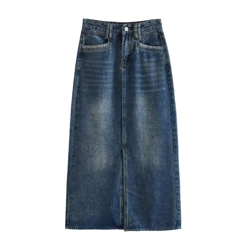 Women's 2024 summer new mid to long A-line split bag slimming denim skirt_voghion.com