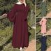 Women's Clothing Commuting Vacation Casual Bell Sleeves Belted Swing Long Dress Wholesale_voghion.com