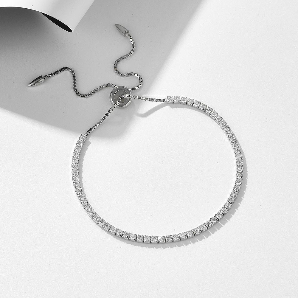 Bracciale da donna in argento Sterling S925 con fila singola di diamanti e zirconi rotondi da 2 mm, regolabile e estraibile_voghion.com