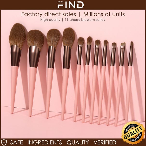 FINDCOLOR 11 pink matte hair professional makeup brush set, travel set, _voghion.com