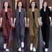 "Plus Size Women's Blazer & Wide-Leg Pants Suit Set Comfortable Business Casual Outfit Spring Autumn Stretch Fabric"_voghion.com