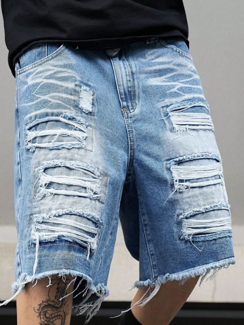 Summer Ripped Denim Shorts Men's Shorts Fashion Brand Fat Plus Size Loose Beggar Pants Breeches_voghion.com