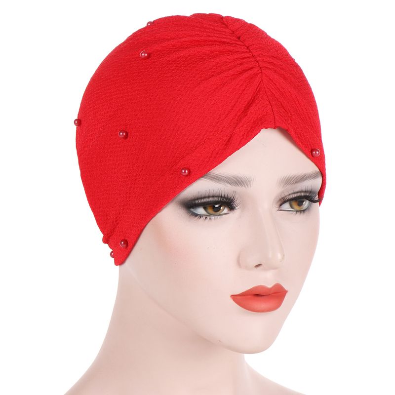 Women's Hats new beaded solid color pullover hat turban hat Muslim Baotou small hat in stock_voghion.com