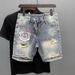 Men's Clothing Summer Thin Fashion Ripped Patch Denim Shorts Men's Trendy Brand All Match Cat Whisker Distressed Beggar Five Point Pants_voghion.com