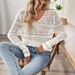 Women's Rainbow Lace Yoke Knit Top - Breathable Mesh & Solid Color Blend Crochet Pullover For Beach Resorts & Summer Vacations_voghion.com
