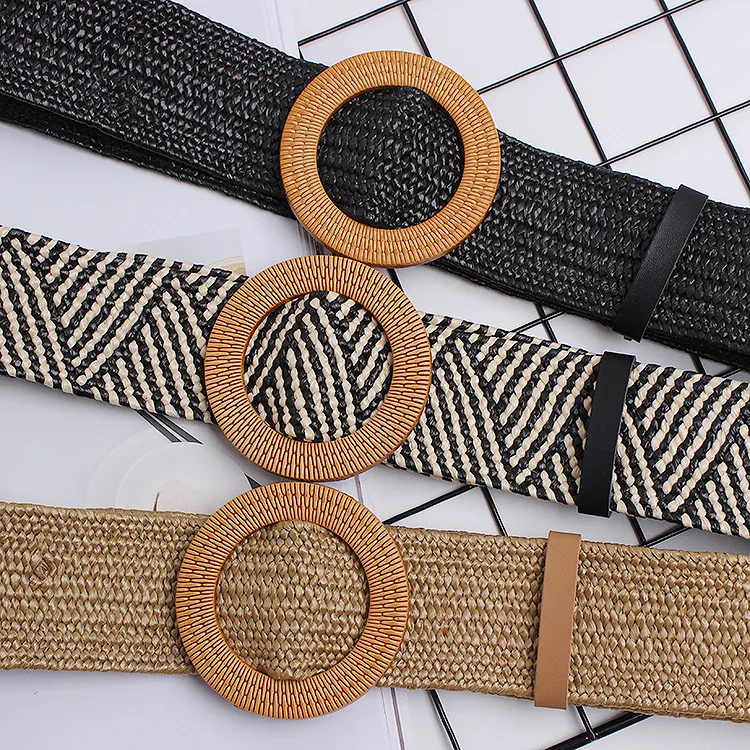 Women Braided Belts Summer Fashion Braided Elastic Belt Women's Decorative Dress Wide Waist Elastic Belt Free Of Punching Belt_voghion.com