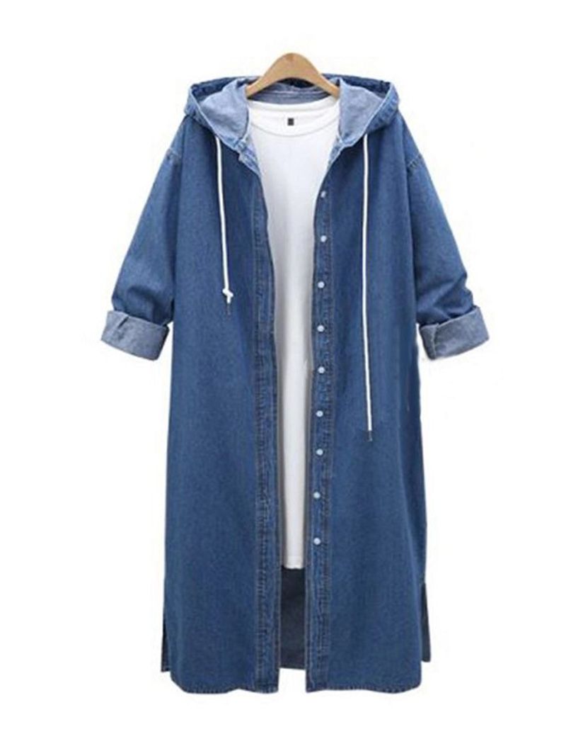 Women's Clothing New Arrivals for Autumn and Winter Hooded Sleeve Denim Jacket Single Breasted Long Windbreaker_voghion.com