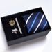 Gift Box Set】Men's 8cm Formal Business Brooch Tie Clip Five-Piece Set Professional Blue And White Striped_voghion.com