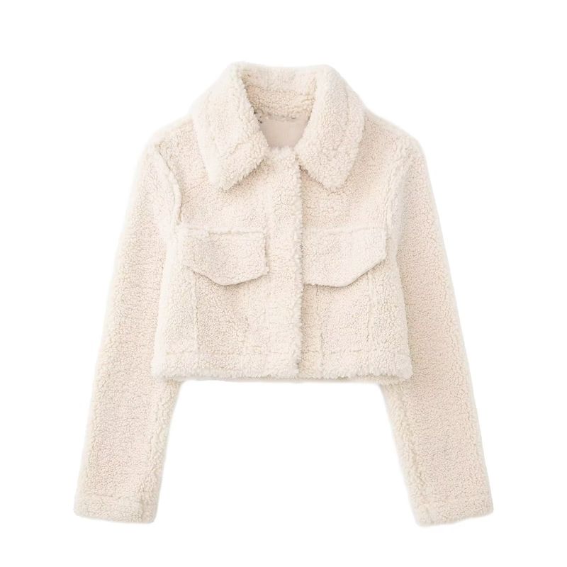 Women's Street Fashion Casual Fleece Short Pocket Decorated Jacket_voghion.com