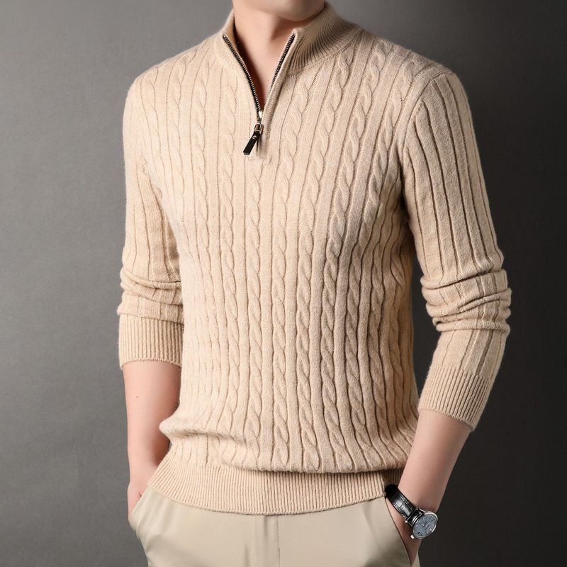 Maglione da uomo in maglia con mezza zip e misto lana, pullover invernale per uno stile casual ed elegante (grigio, M)_voghion.com