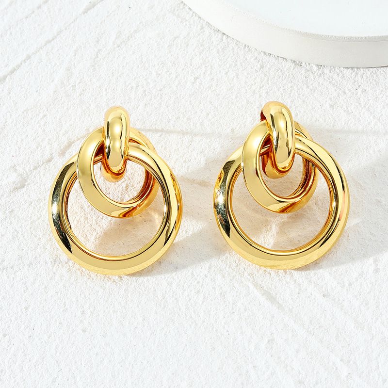 Orecchini da donna in ottone placcato oro, orecchini a doppio strato con avvolgimento_voghion.com