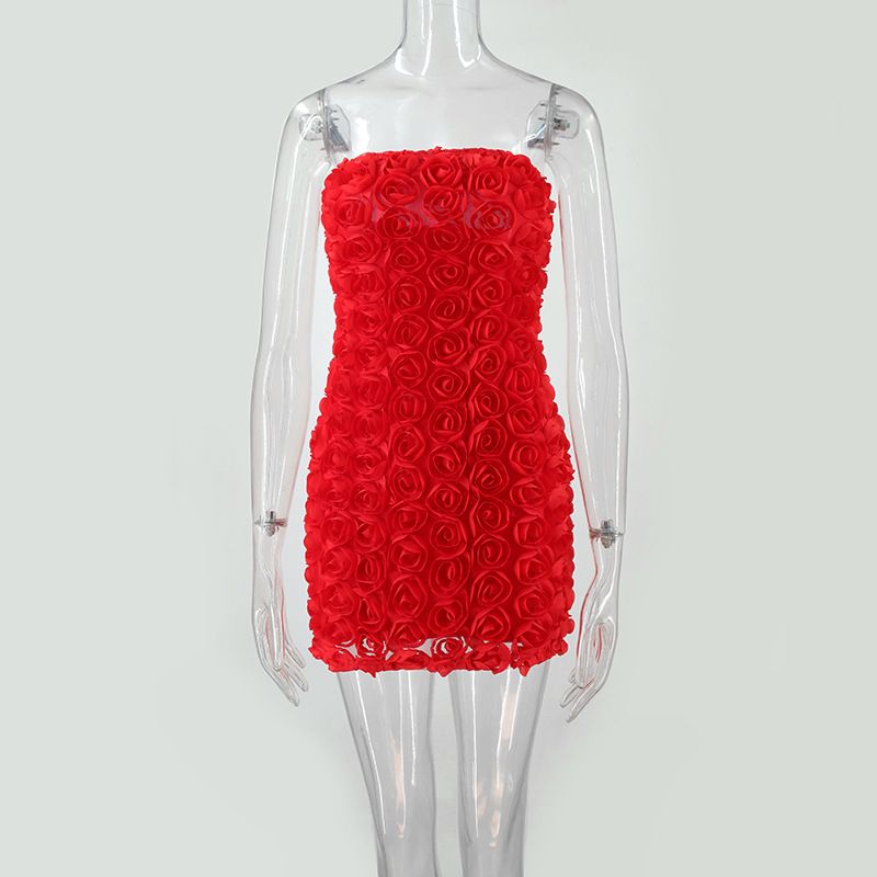 Vêtements pour femmes Mode Sexy Hot Girl Pure Desire Polyvalent Trois Dimensions Fleur Tube Top Hip Dress_voghion.com