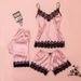 Intimo e pigiami Seducente set di pigiami in pizzo - Lingerie e abbigliamento da casa 4 pezzi per donne taglie forti - Poliestere traspirante con scollo a V e maniche lunghe_voghion.com