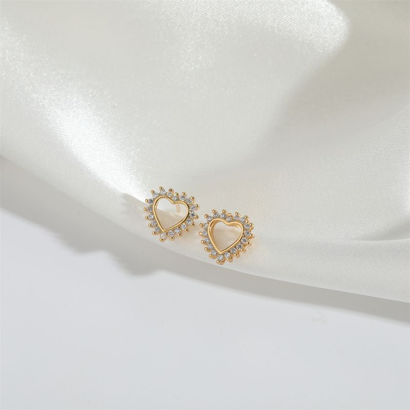 1 paio di orecchini in rame placcati oro 14K con nodo a fiocco a forma di cuore con coniglio lucido in stile semplice_voghion.com