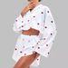 pigiama corto a maniche lunghe in raso stampato con amore, set da due pezzi, esclusivo abbigliamento per la casa transfrontaliero_voghion.com