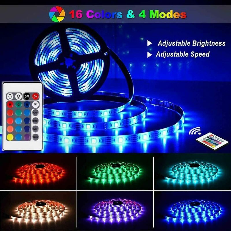 Bande lumineuse LED RVB de 1 à 20 m, changement de couleur, pour meuble TV, USB, Bluetooth, Royaume-Uni_voghion.com
