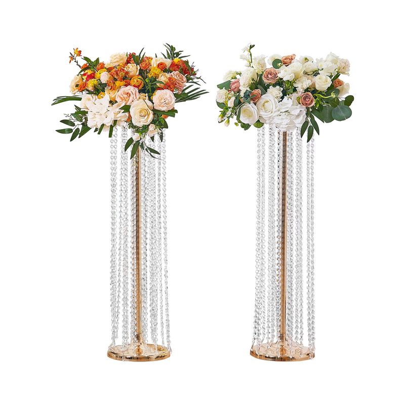 VEVOR 2PCS 35.43inch /90cm Tall Crystal Wedding Flowers Stand, Luxurious Centerpieces Flower Vases Crystal Gold Vase Metal, Perfect For T-stage Wedding Party Ceremony Dinner Event Hotel Home Decor_voghion.com