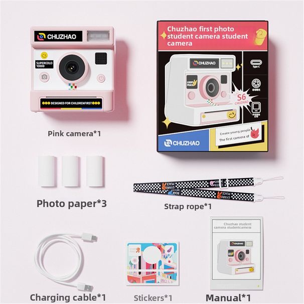 S6 Children's Instant Camera Can Take Photos And Print Thermal Paper Directly, Student Gift_voghion.com