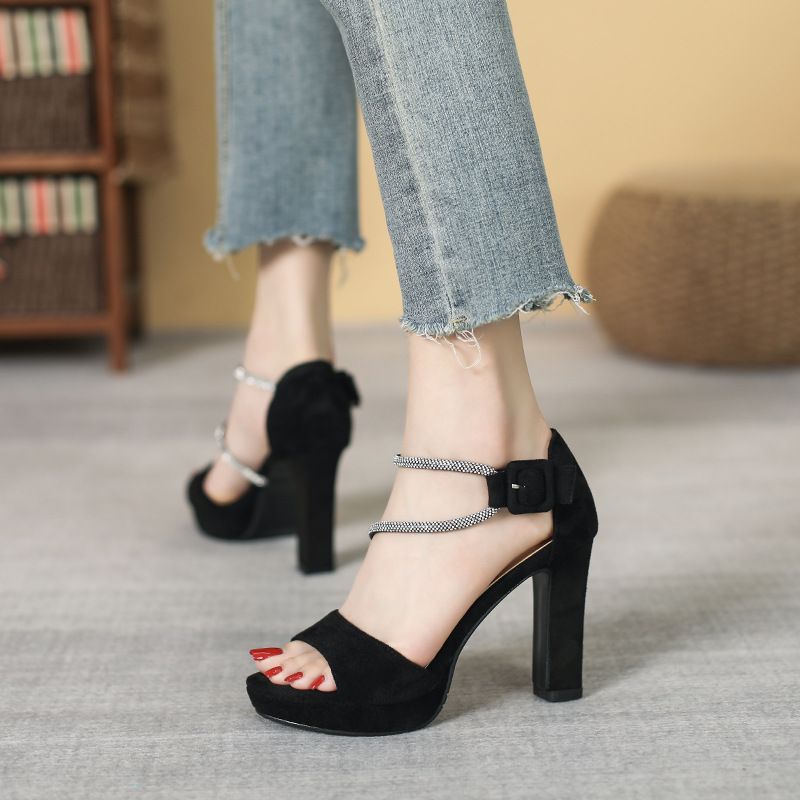 High heeled sandals, thick heels , sexy rhinestone waterproof platform fish mouth shoes_voghion.com