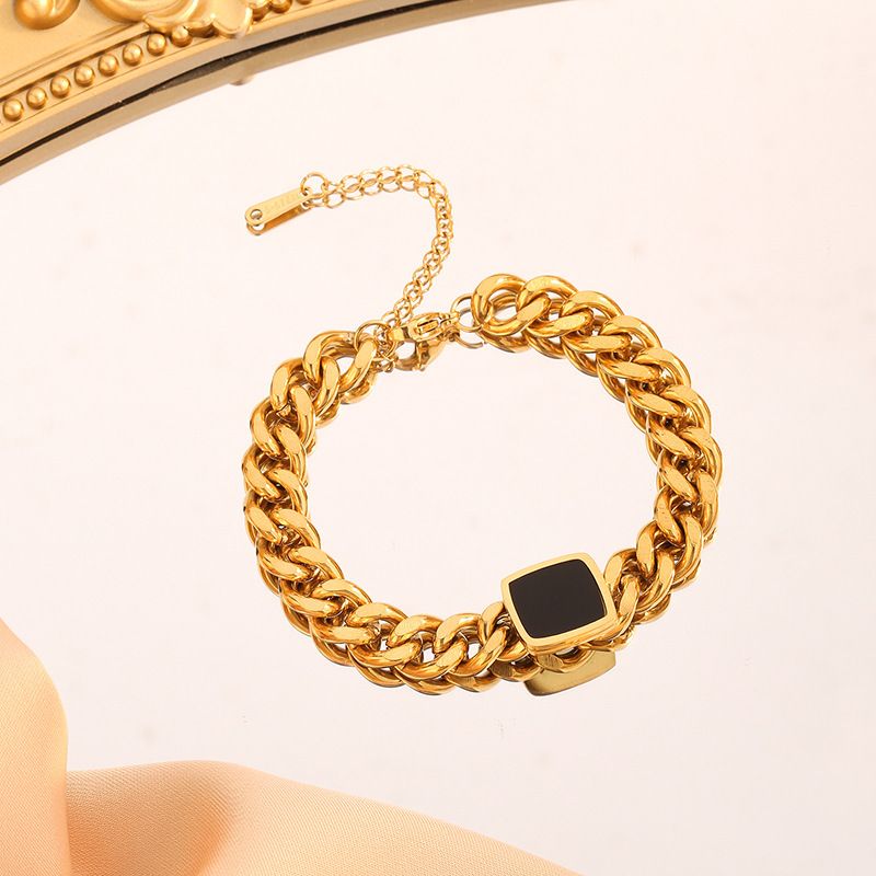 Collana cubana spessa in acciaio al titanio, celebrità di Internet, versatile, con goccia di olio, catena quadrata nera con clavicola, bracciale in oro, anello_voghion.com