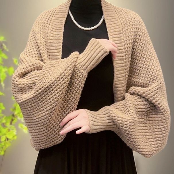 Koreanische Version einfarbig 2024 neuen Stil eng gestrickte Strickjacke langärmeligen Schal, gepaart mit Damenjacke,_voghion.com
