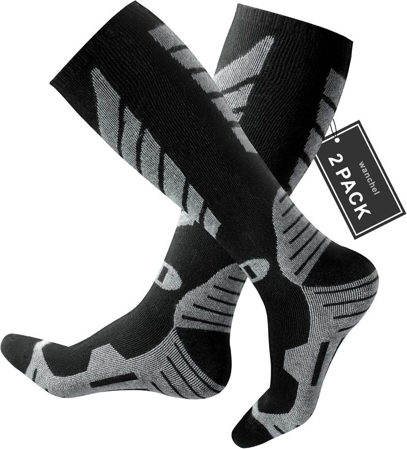 2 Pairs Knee High Skiing Socks, Winter Warm Snowboard Thermal Socks_voghion.com