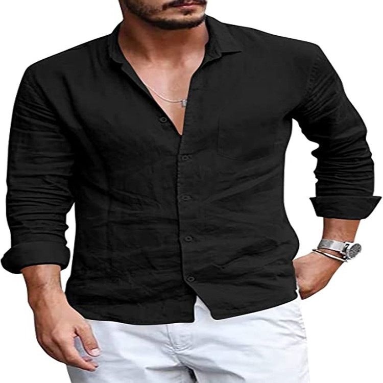 Herren Button-Down Retro Casual Langarm Weitwinkel Revers dünnes einfarbiges Hemd Herren einfaches Hemd_voghion.com