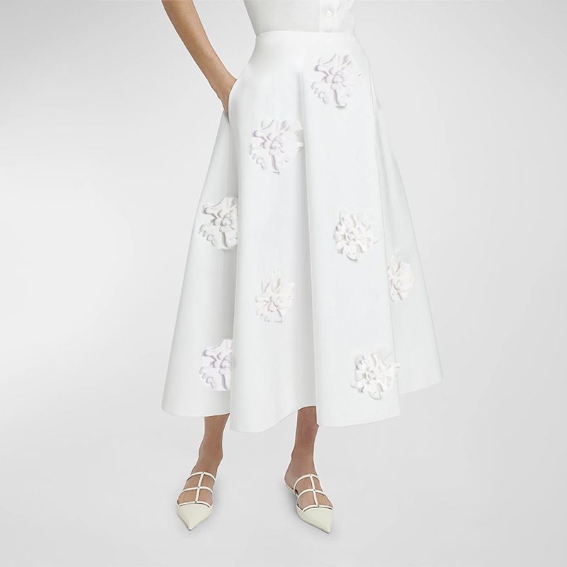 Women's Clothing temperament flower splicing design high waist long versatile skirt _voghion.com