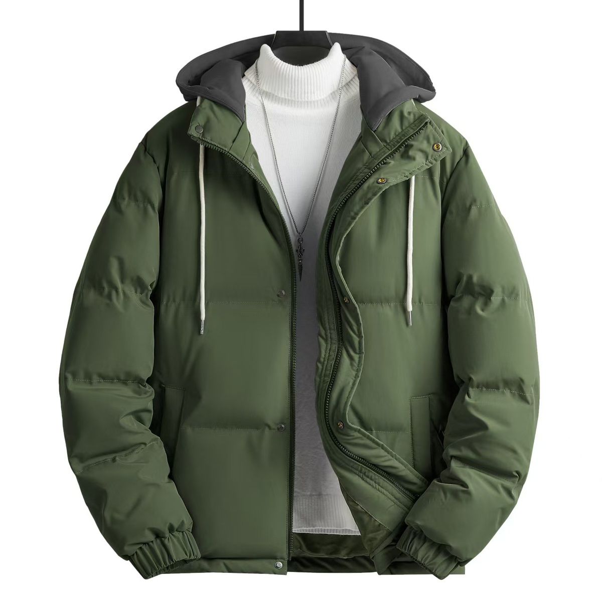 Herrenbekleidung Herren-Winterjacke aus Baumwolle mit Kapuze – warmer, bequemer und stylischer Freizeitmantel für kaltes Wetter (Weiß, Schwarz, Rauchblau, Armeegrün)_voghion.com