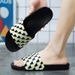 One Word Drag Men's Black And White Checkerboard Large EVA Soft Bottom Beach Slippers Slide Slippers_voghion.com