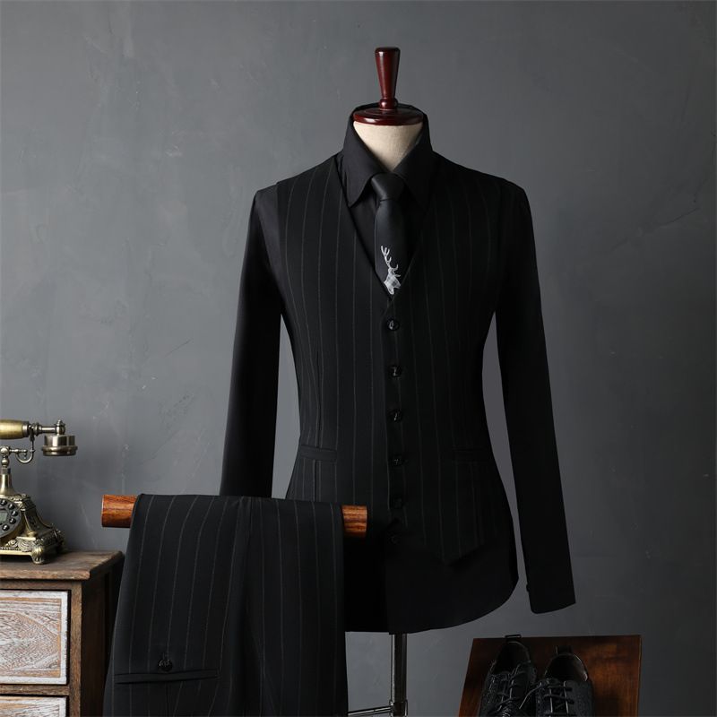 Ensemble de costume à rayures pour homme, coupe slim, blazer et pantalon, tenue de mariage formelle, tenue de bureau, tenue de marié et de garçon d'honneur (options veste, gilet et pantalon)_voghion.com