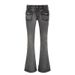 Low waisted slim fit, slimming effect, washed denim bell bottomed for women in 2024, American distressed design, sense_voghion.com