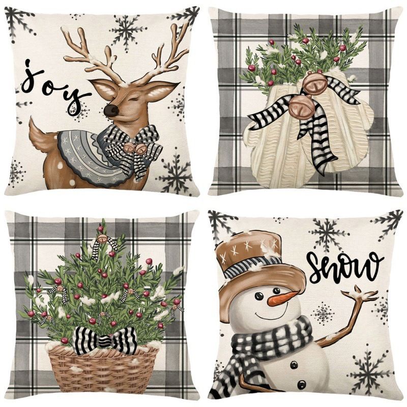 Christmas Creative Snowman Elk Linen Pillow Cover Home Decoration Sofa Cushion Cover_voghion.com