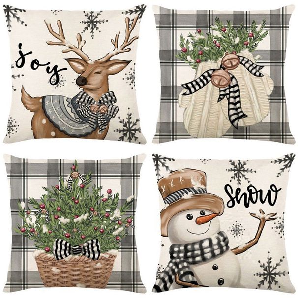 Christmas Creative Snowman Elk Linen Pillow Cover Home Decoration Sofa Cushion Cover_voghion.com