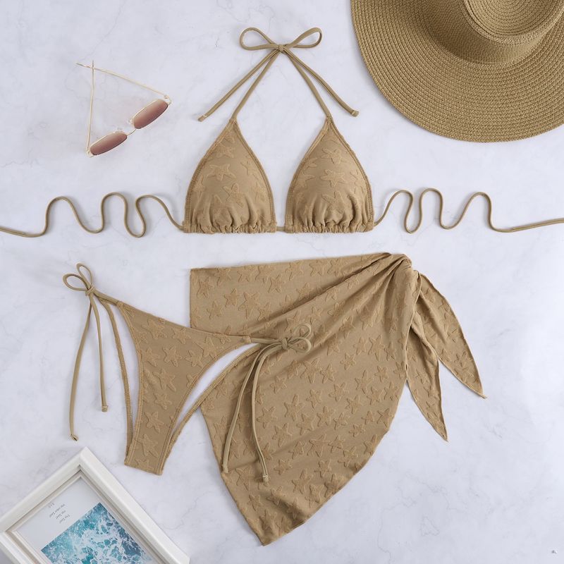 Maillot de bain trois pièces pour femme, bikini en tissu éponge, couleur unie_voghion.com