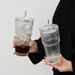 High-Quality Cold Drink Juice Coffee With Lid And Straw Vertical Striped Glass Water Cup Ins Style Large Capacity_voghion.com