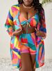 Women's Floral Print Cover-Up Swimsuit Set - Sheer Beach Tunic With Bikini & Sarong - Plus Size Swimwear For Pool_voghion.com