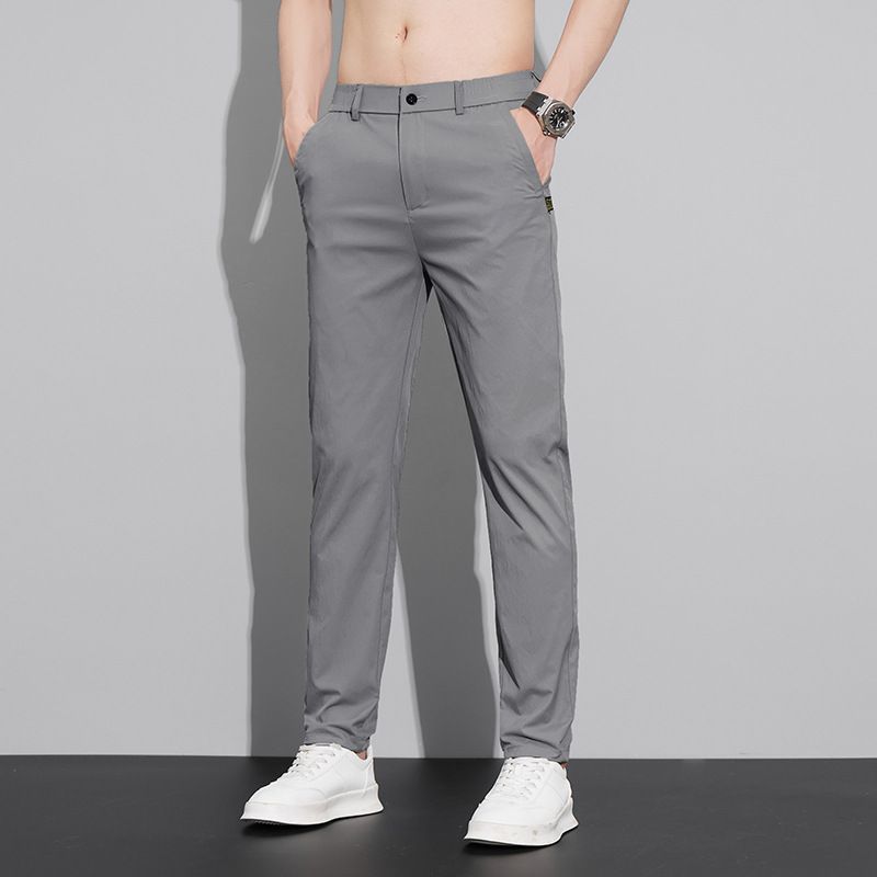 Herren Freizeithose aus Eisseide für den Sommer, schmal, locker, gerader Anzug, Frühling/Sommer, bügelfrei, knitterfrei, Business_voghion.com