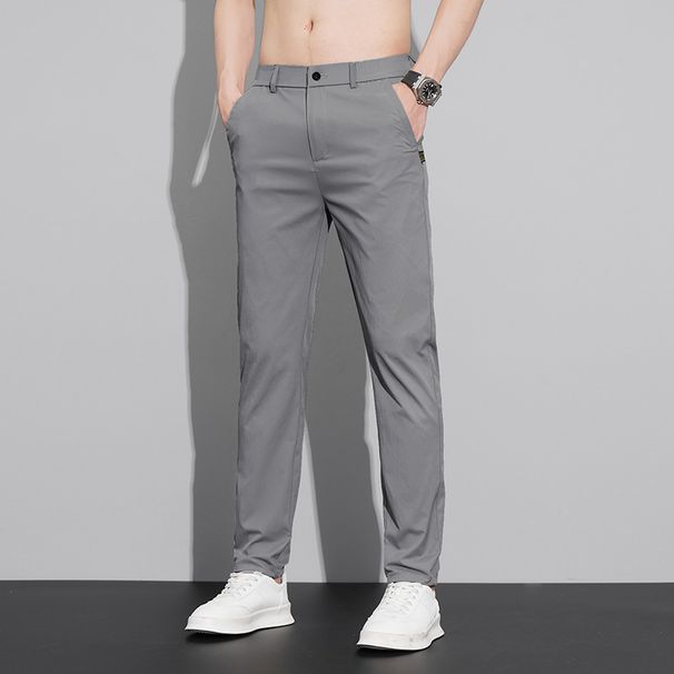 Herren Freizeithose aus Eisseide für den Sommer, schmal, locker, gerader Anzug, Frühling/Sommer, bügelfrei, knitterfrei, Business_voghion.com