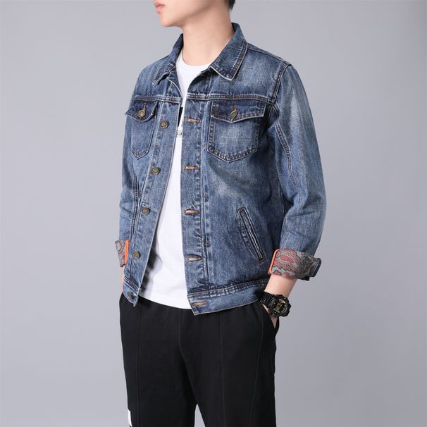 New Fleece-Lined Men's Denim Jacket For Fall/Winter Men's Fashion Denim Jacket With Printed Lining_voghion.com