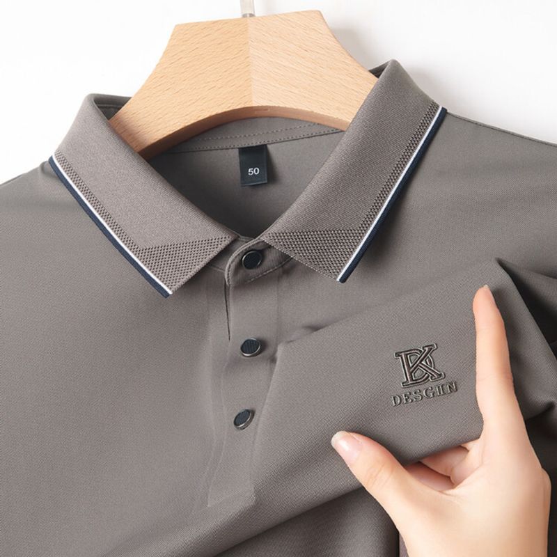T-shirt a maniche corte in seta di ghiaccio di mezza età di alta qualità per l'estate 2024 da uomo nuovo risvolto papà Oufi polo in tinta unita_voghion.com